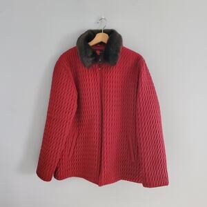 Gallery Deep Red Faux Fur Collar Quilted Jacket Size L